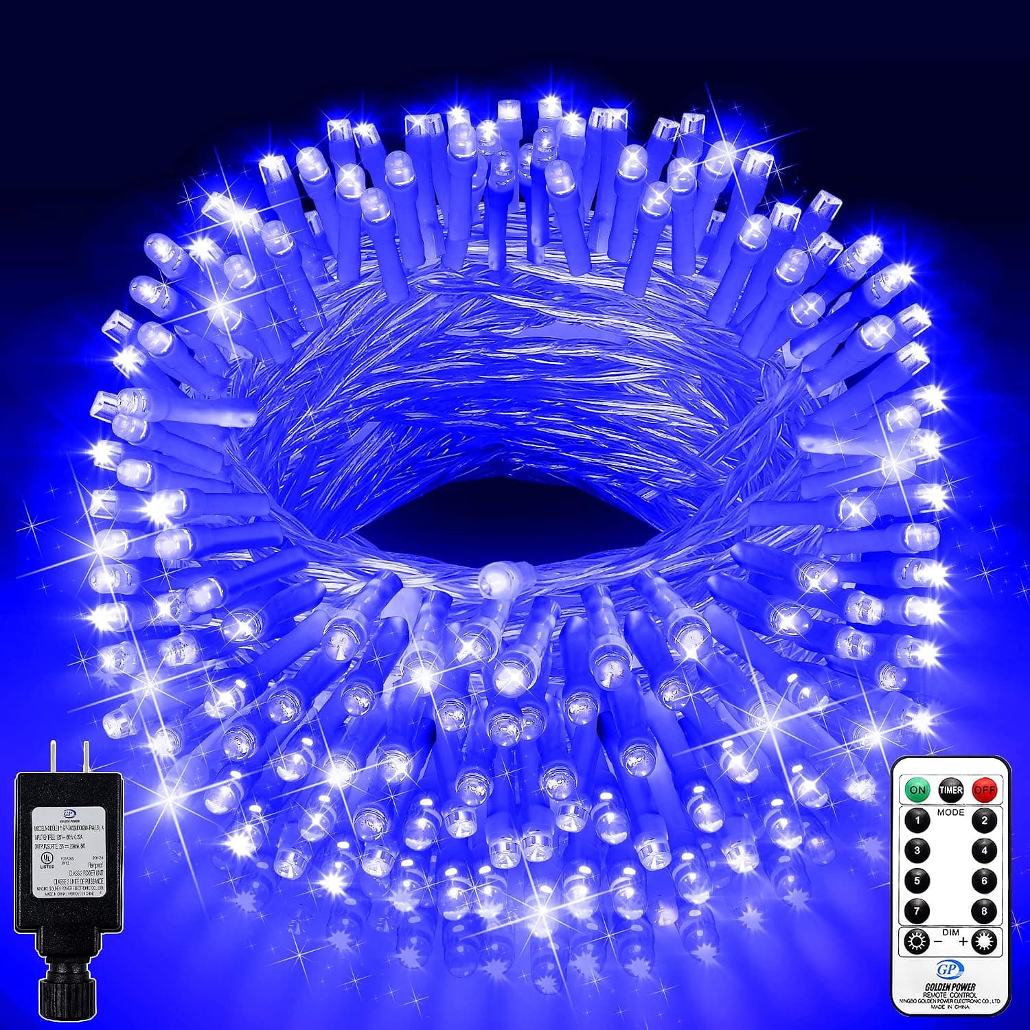 KNONEW Outdoor Christmas Lights 99ft 300 LED String Lights 8 Modes & Timer Fairy Light Plug in Waterproof LED String Lights for Xmas Yard Tree Wedding Party Holiday Decorations (Blue)