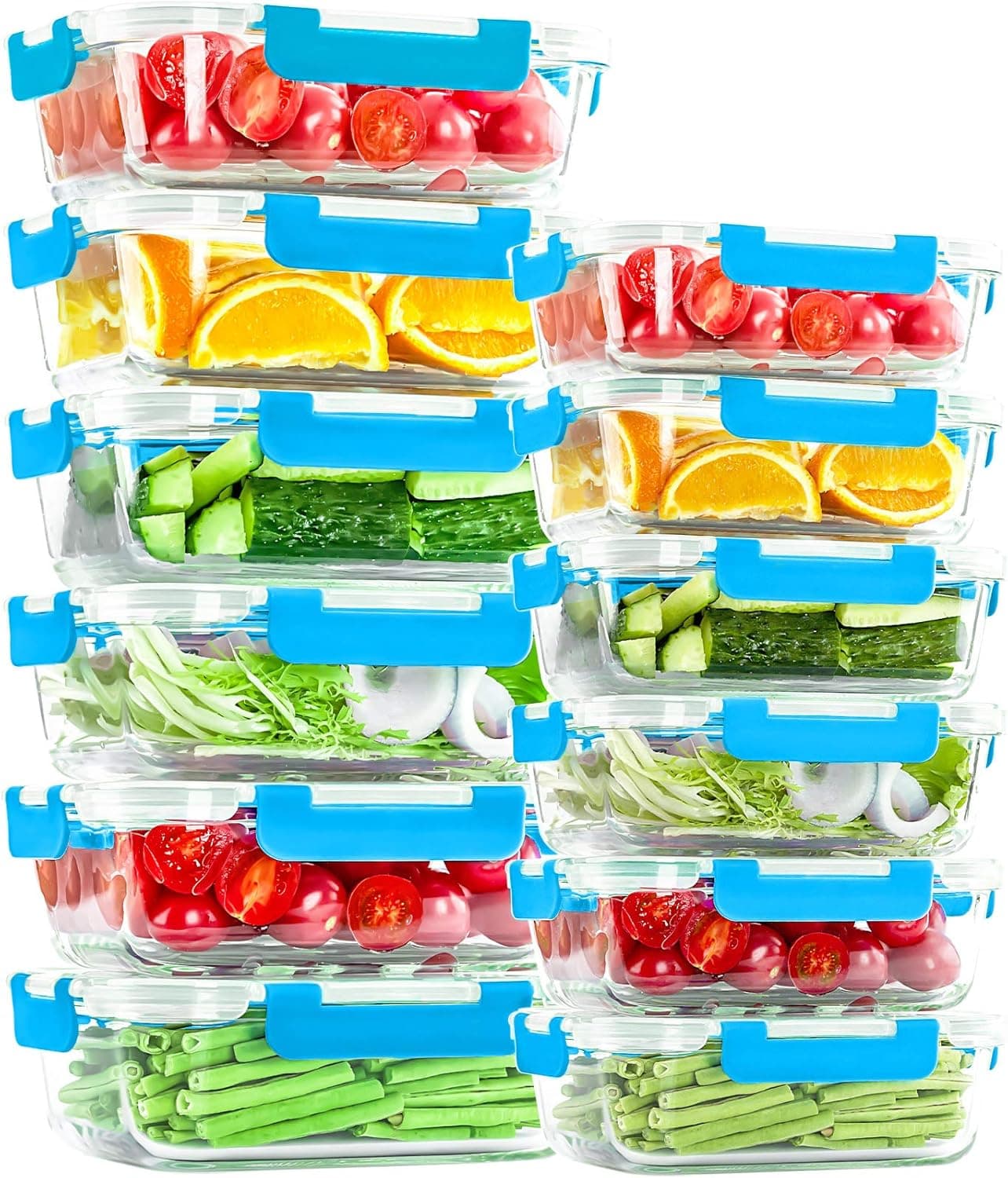 CREST 24-Piece Glass Food Storage Containers Set, Hinged BPA-free Locking lids, 100% Leak Proof Glass Meal Prep Containers, Great on-the-go & Freezer to Oven Safe Food Containers