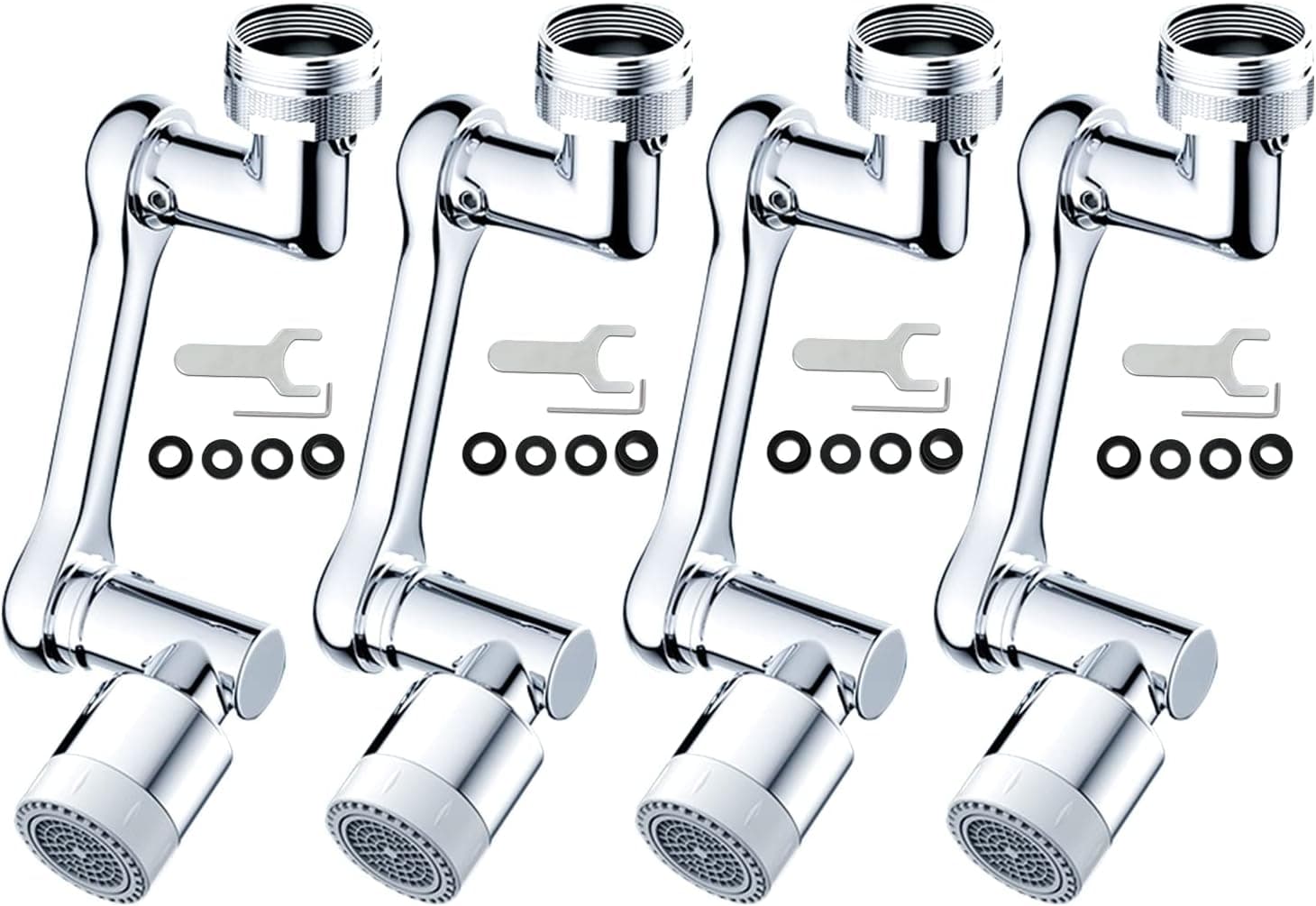 LZV 1080° Rotating sink faucet aerator, Swivel Faucet Extender for Bathroom & Kitchen Sink with 2 Water Outlet Modes（Silver 4Pack）