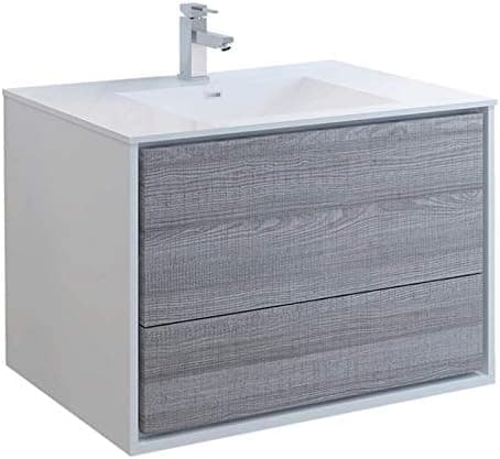 Fresca Catania 36" Glossy Ash Gray Wall Hung Modern Bathroom Cabinet w/Integrated Sink