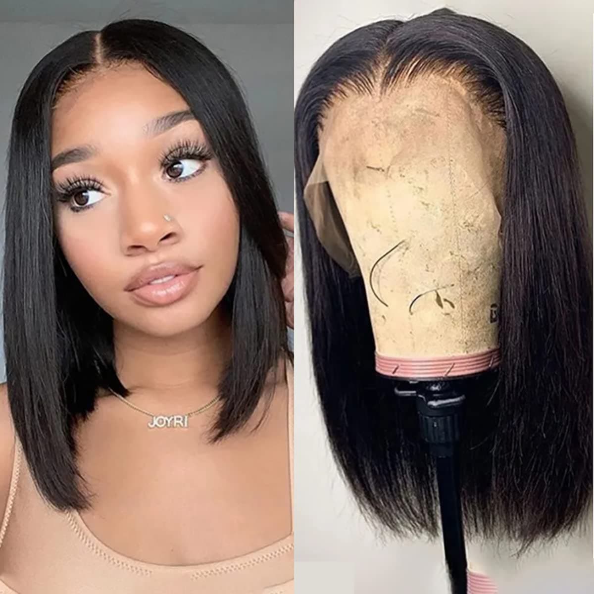 UTIDE Short Bob Wig 8 Inch Straight 13X4 Lace Frontal Bob Wig Human Hair Straight Bob Glueless Wigs Human Hair Pre Plucked Free Part 150 Density Natural Color