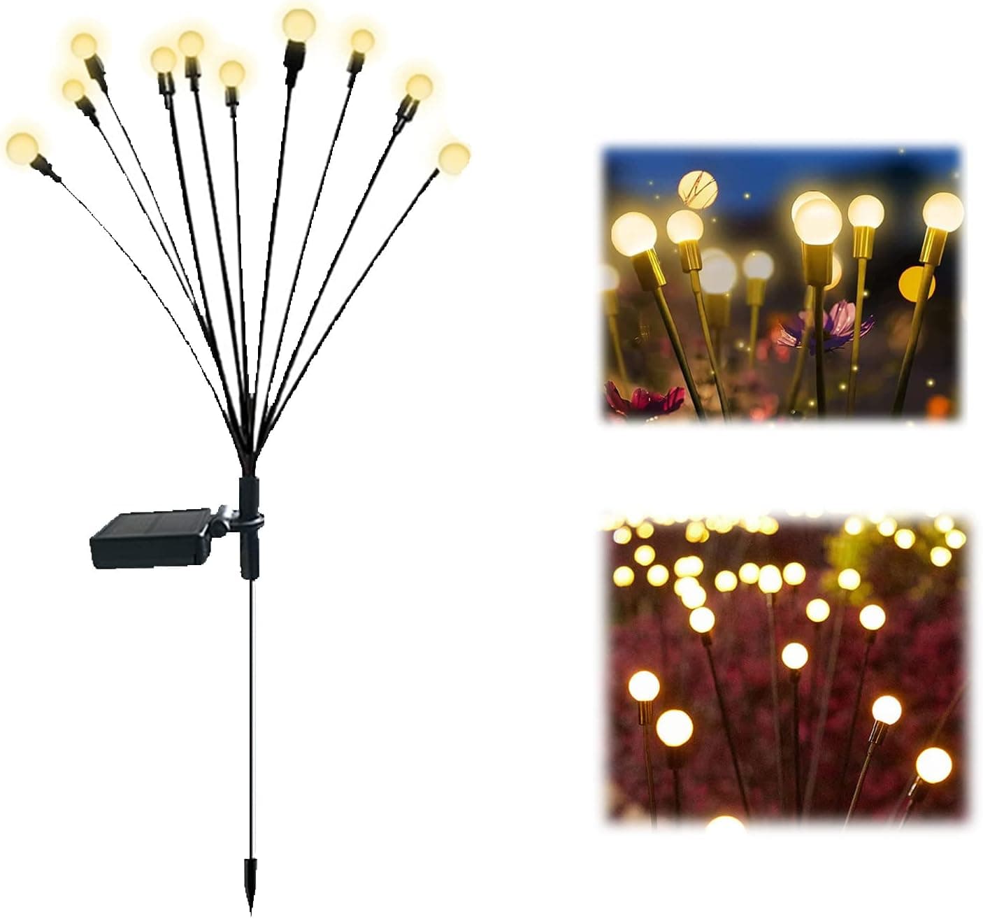 Hawtrytoa Solar Powered Firefly Lights Outdoor Waterproof, Solar Starburst Swaying Garden Lights,Swaying When Wind Blows Solar Lights Outdoor Decorative String Lights (10LED White,1pcs)