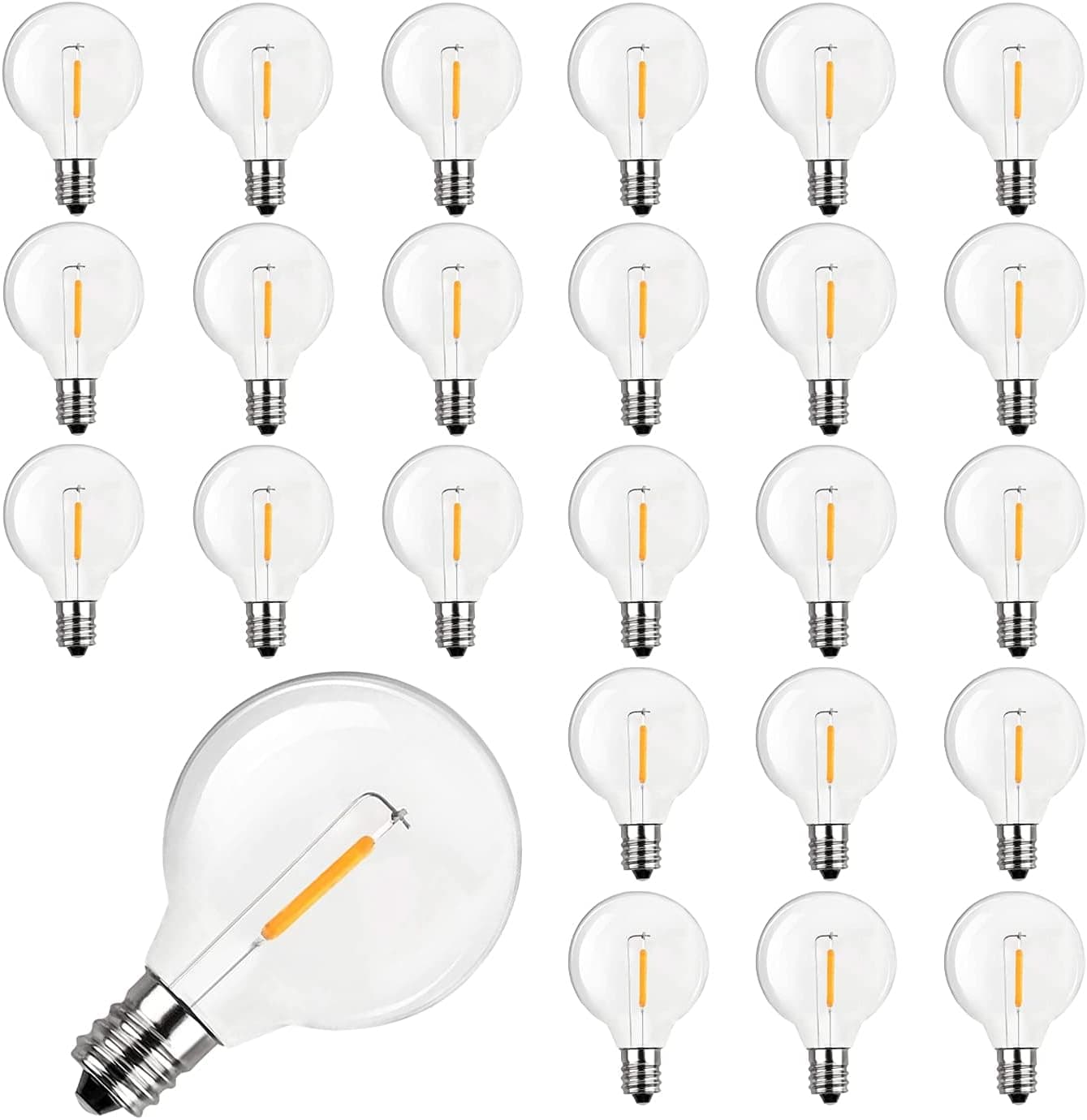 Konictom 25 Pack G40 Led Replacement Light Bulbs, E12 Screw Base Shatterproof LED Globe Bulbs Light for Outdoor String Lights, 0.6 Watt Equvalent to 5 Watt Incandescent Bulbs, Warm White