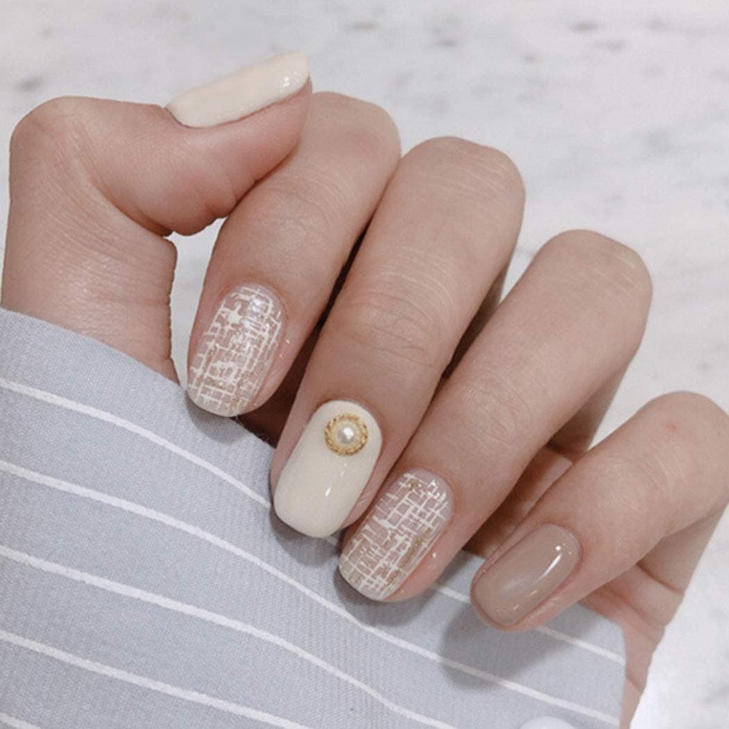 CanB Short Press on Nails Square Fake Nails Acrylic False Nail Full Cover Clip on Nails 24Pcs for Women and Girls (Ⅲ)