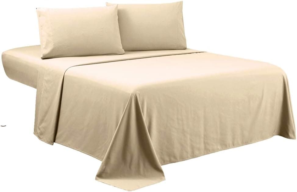 Sfoothome Light Beige Queen Sheets Set - Hotel Luxury 4-Piece Bed Set, Extra Deep Pocket, 1800 Series Bedding Set, Wrinkle & Fade Resistant, Sheet & Pillow Case Set (Queen, Beige)