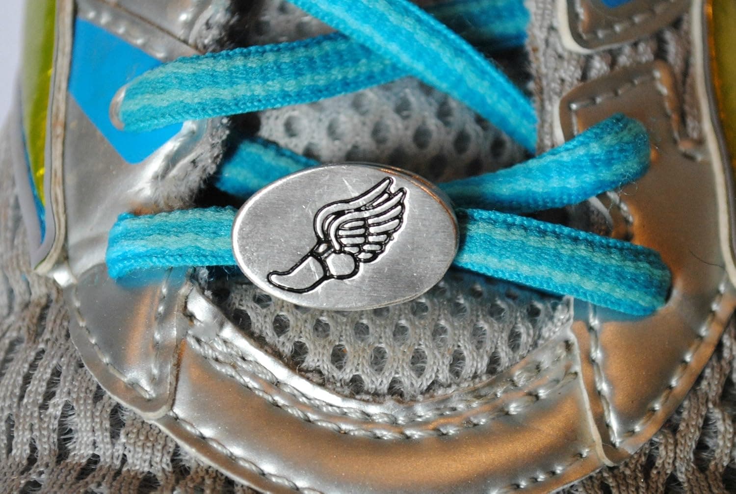 Runner cross country winged foot stainless steel shoe charm