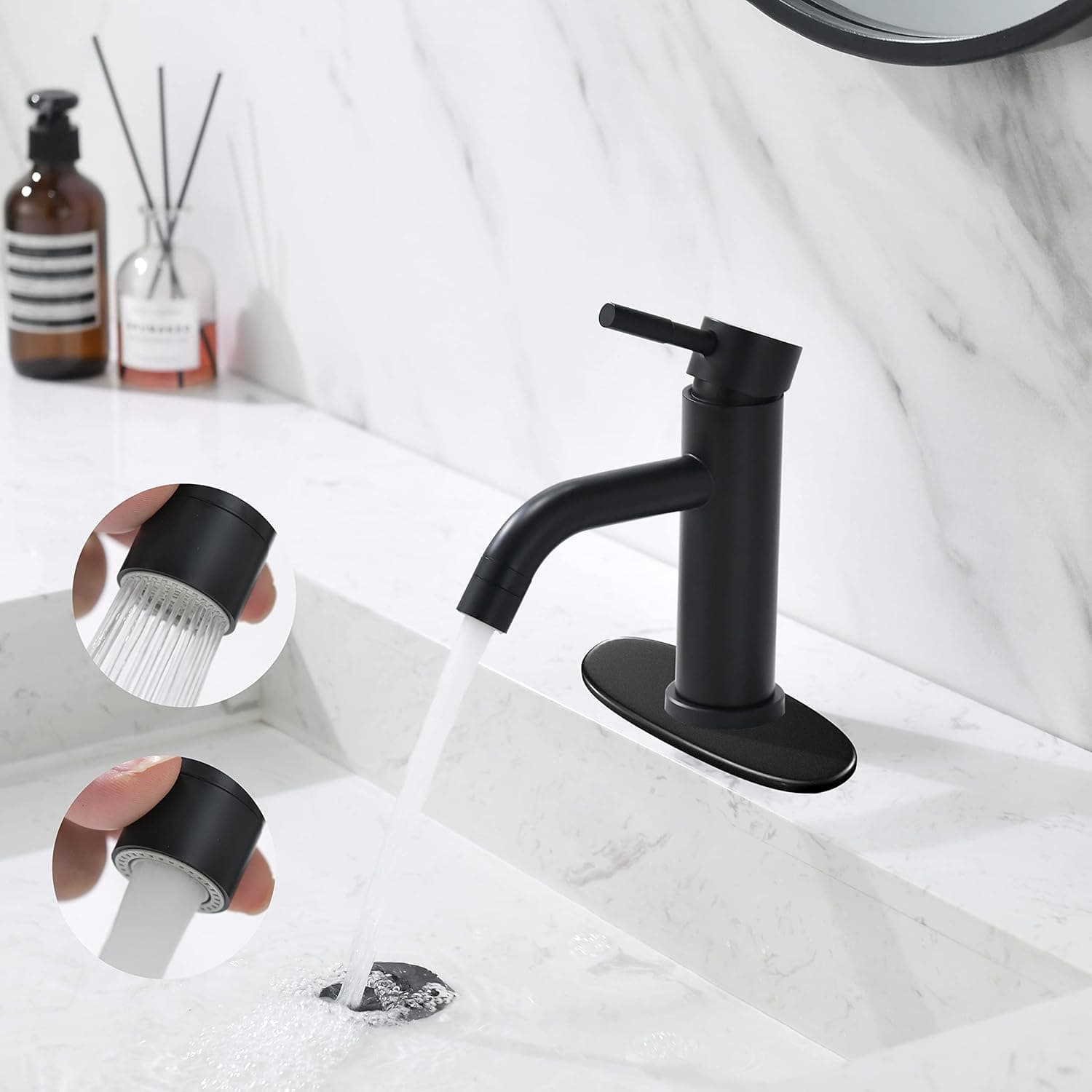 Zaucet Matte Black Bathroom Faucet for 1 Hole Single Hole Single Handle Bathroom Sink Faucet 2 Mode Faucet for Bathroom Sink with Aerator with 6" Deck Plate