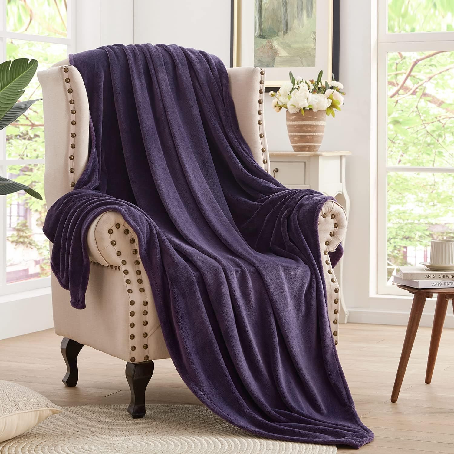 Anluoer Purple Fleece Throw Blanket for Couch/Bed/Sofa, Microfiber Blankets and Throws Lightweight Cozy Soft Fuzzy Plush Warm 50X60 inches