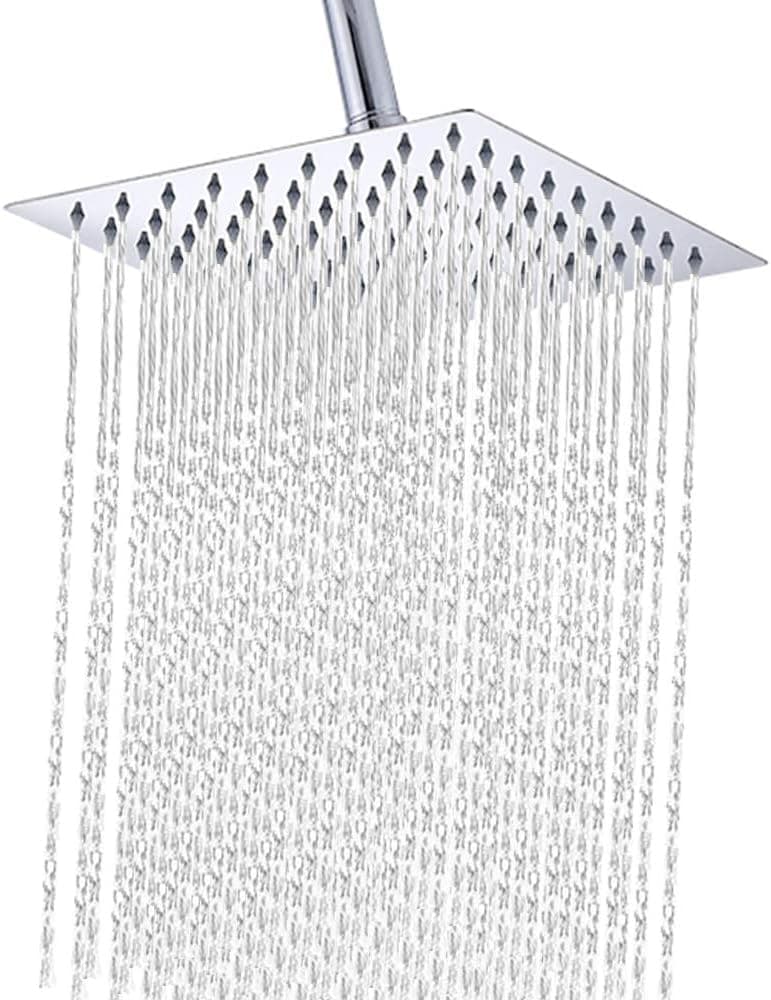 YOMYM Rain Shower Head 8 inch Square Stainless Steel High Pressure Ultra Thin Rainfall Shower Head with Silicone Nozzle