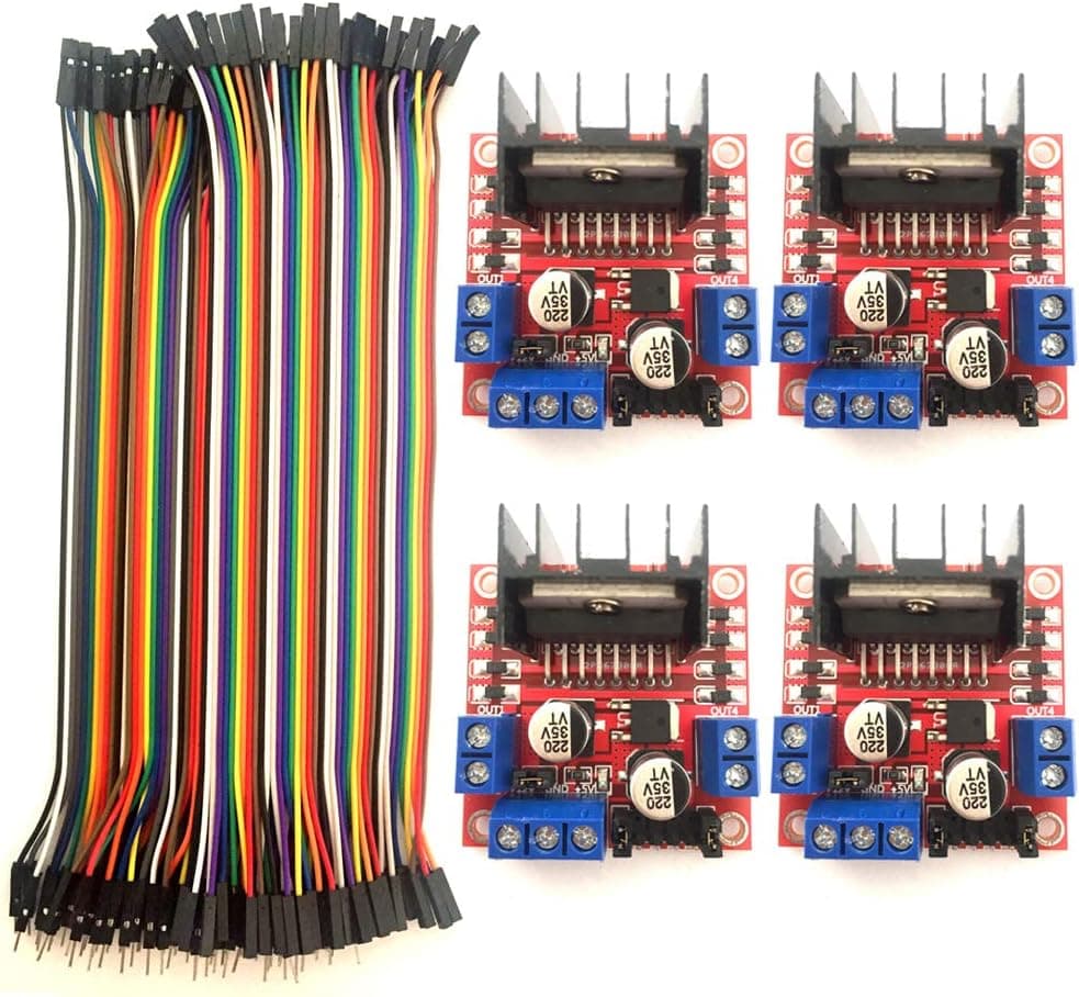 4pcs L298N Controller Board Module Dual H-Bridge 3pcs Dupont Connector Cables for Arduino Smart Car Power UNO MEGA R3 Mega2560 Motor Driver Stepper DC Motor