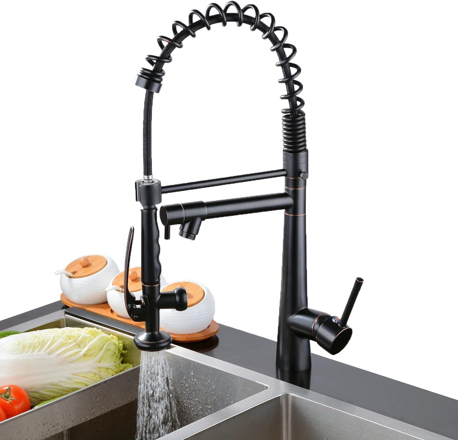 Kitchen Faucet Oil Rubbed Bronze, Beelee Industrial Kitchen Sink Faucet Commercial Faucet ，High Arc Pre-Rinse Kitchen Faucet with Pull Down Spring Spout and Pot Filler
