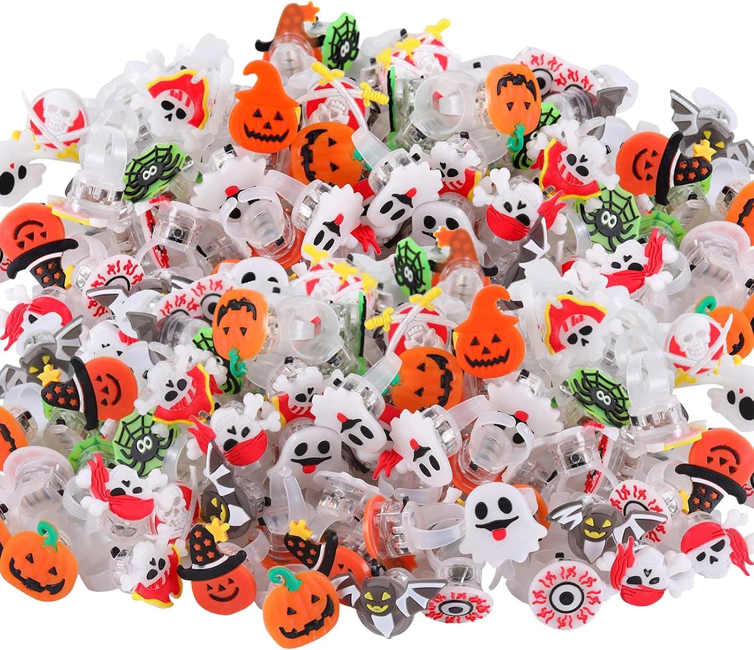 100 Pieces Halloween LED Glow Rings Luminous Flash Finger Rings Light up Ring Toys Glow in The Dark Party Supplies Halloween Ring Decoration for Kids Adults Gifts