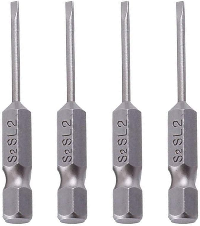 Eagles 4pcs Slotted Tip Screwdriver Bits，50mm/2.0mm Flat Head Slotted Tip Magnetic Hex Shank Slotted Screwdriver Bits Set