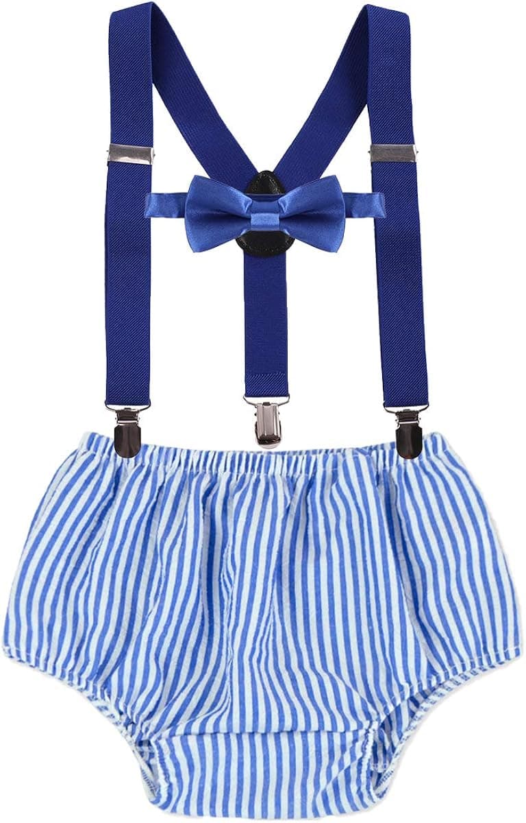 MYRISAM Baby Boys 1st 2nd Birthday Cake Smash Photo Props Party Outfits Printed Bloomers Diaper Cover Suspenders Bow Tie
