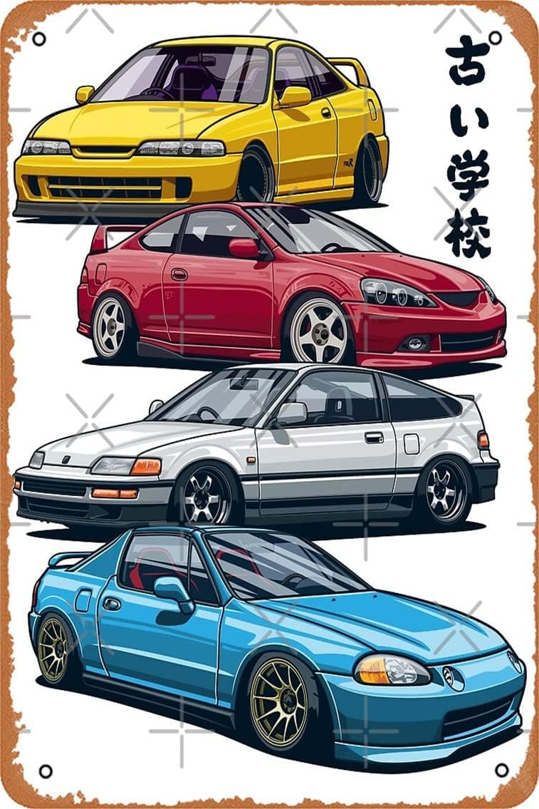 Yzixulet JDM Mix. Civic, CRX, Integra Poster Metal Tin Sign Vintage 8x12 Inch, 8 x 12 Inch