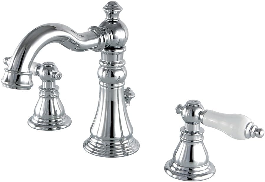 Kingston Brass FS1971APL 8 inch Two Handle Widespread Lavatory Faucet with L Spout Ceramic Cartridge Lever Handle with 50/50 Pop Up, Polished Chrome