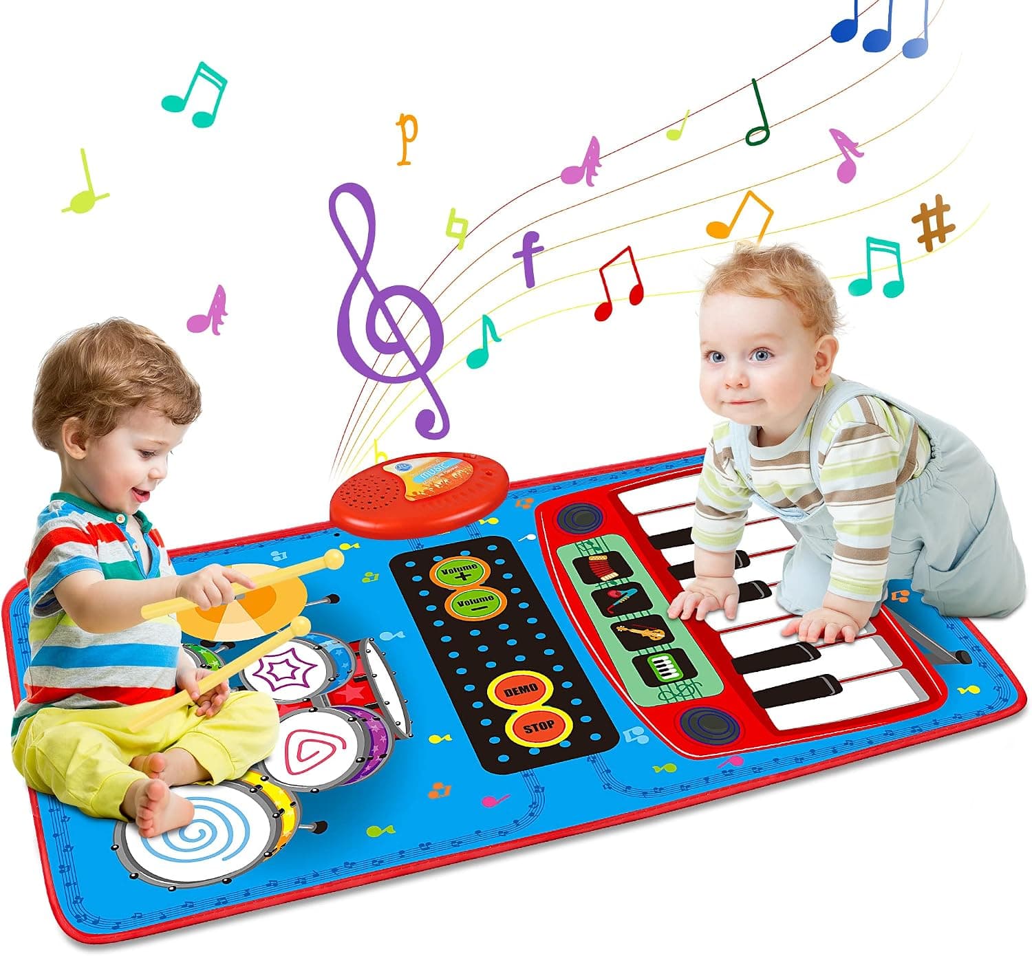 Baby 2 in 1 Musical Mats-Piano Keyboard & Drum for Toddlers-Early Education Portable Touch Musical Play mat-Learning Toys Gifts for 1 2 3 4 5+ Ages Baby Girls Boys Toddler（27.2“ x 17.5“）
