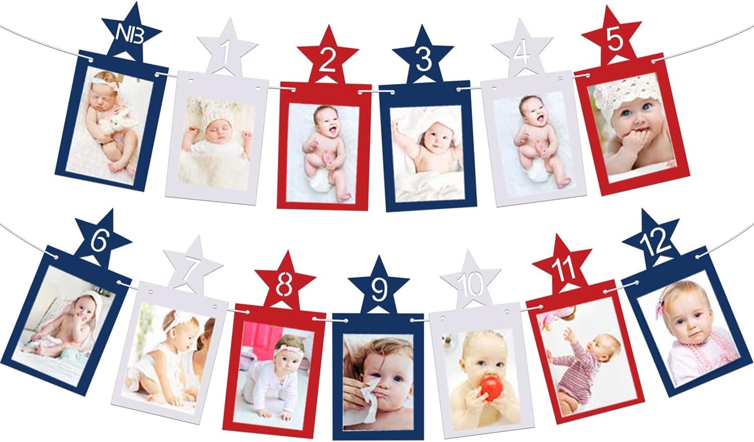 4th of July 12 Month Photo Banner 1st Birthday Party Decoration Newborn Milestone First Year Red White Blue Star Photo Prop