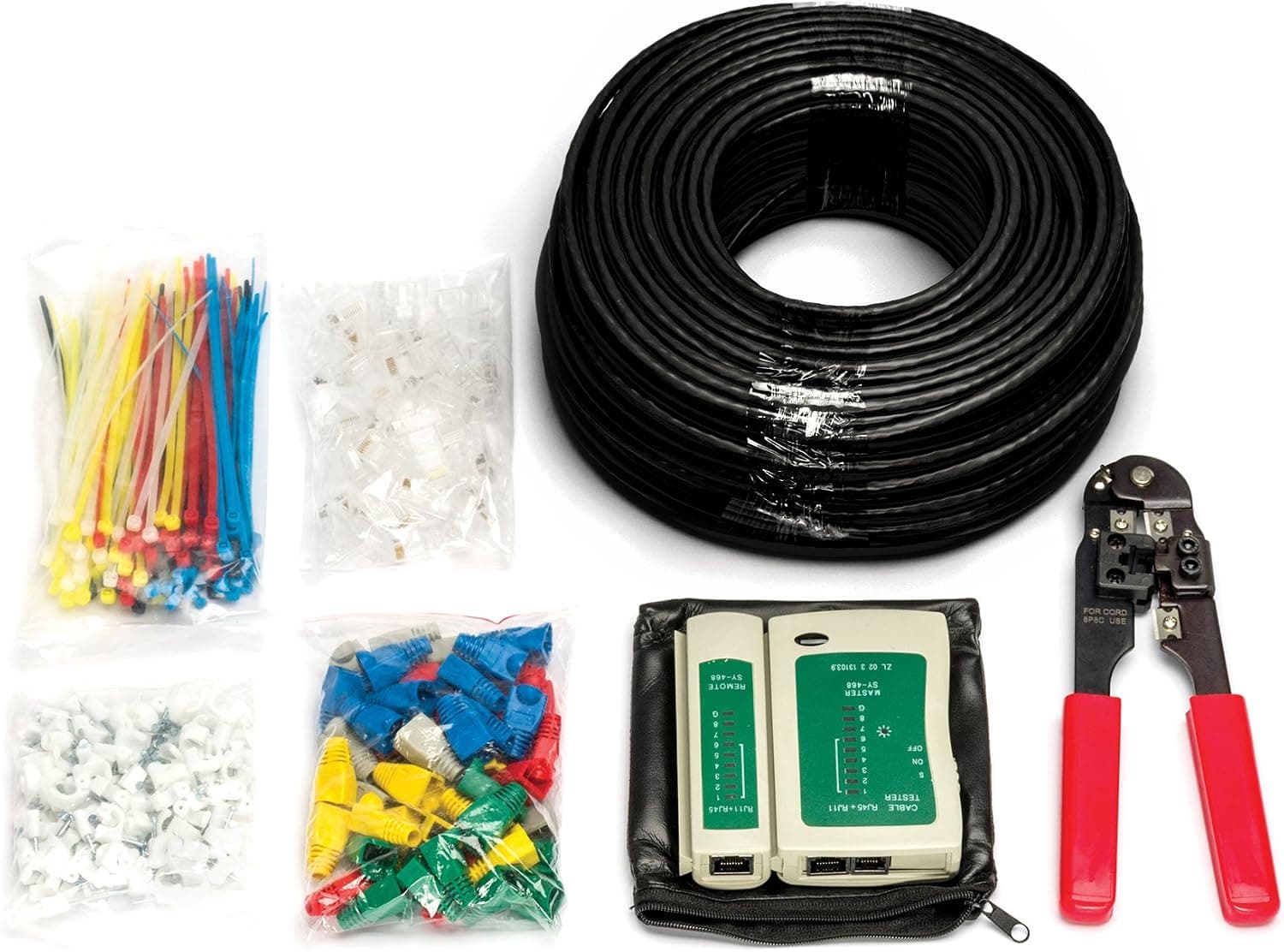 Aurum Cables 8 Pair CAT6 Kit - 250 ft CAT6 Ethernet Network Cable - Crimp Tool - Pack of Cable Boots - Pack of RJ45 - Cable Tester
