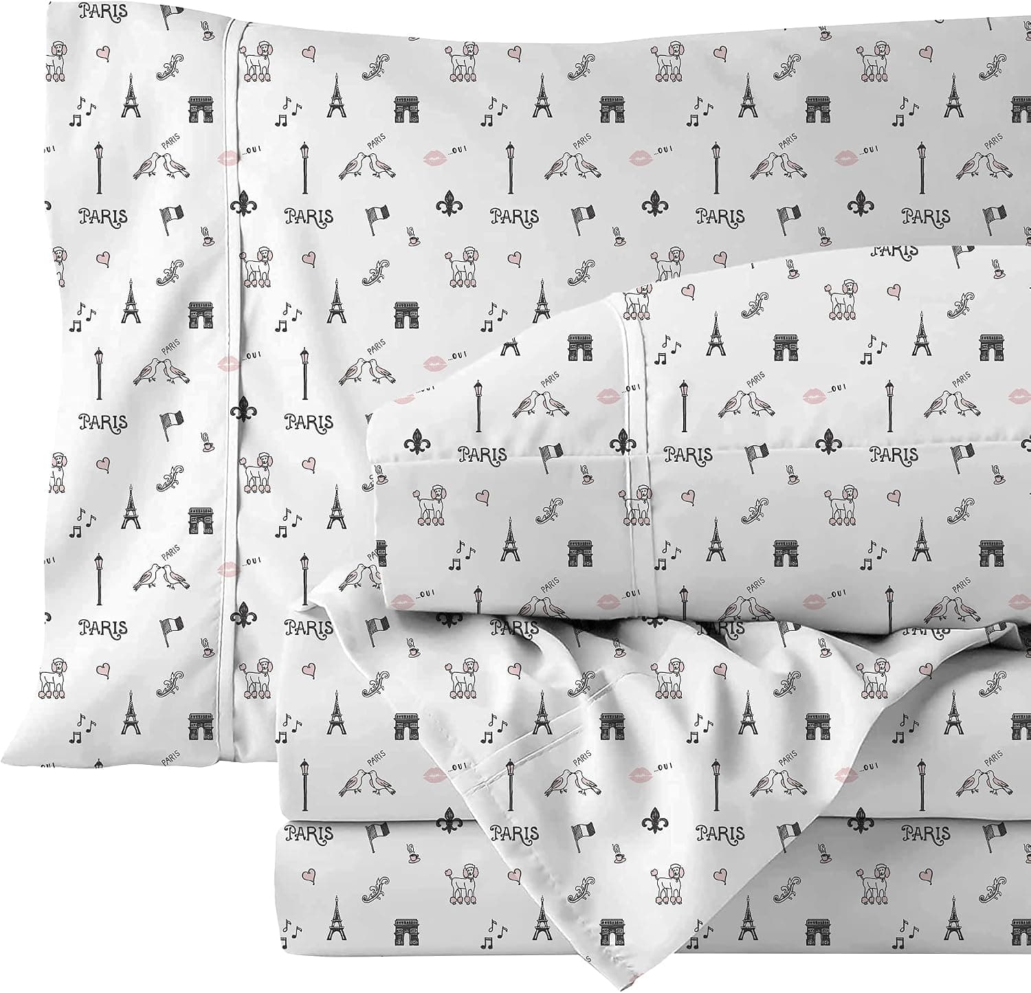 Discovering Paris Sheets Extra Soft Luxury Eiffel Tower Paris Sheet Set, Whimsical , Easy Fit, Breathable & Wrinkle Free, Fade Resistant Kids Girls Paris Bedding (Paris, Twin, 3-Piece)