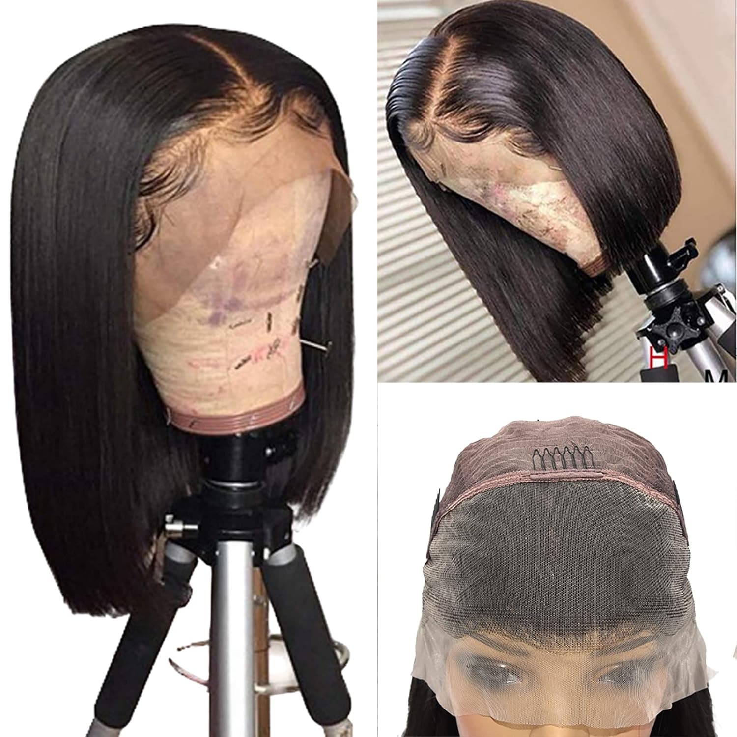 SUPERLOOK Bob Wig Human Hair 13x4 Straight Lace Front Wigs Human Hair Black Bob Wigs 180% Density Brazilian Virgin Hair Straight Bob Human Hair Wigs For Black Women Pre Plucked with baby hair（8inch,13X4 Bob Wig）