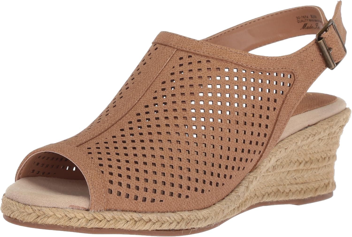 Easy Street Women's Stacy Wedge Sandal, tan Linen Print, 8 Wide
