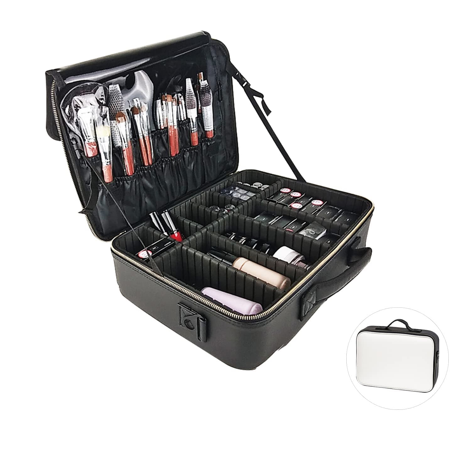 Idearsen Travel Makeup Train Case, Large Capacity Waterproof Portable Storage Organizer, All-in-one Professional Makeup Backpack with Adjustable Dividers for Men Women Girls （M）