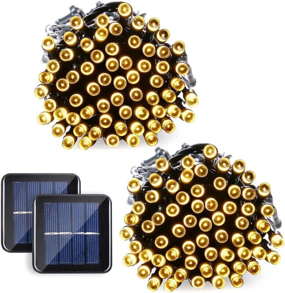 Qedertek 2PCS Solar String Lights, 39ft 100 LED Fairy Outdoor String Lights Decorative Lighting for Home, Lawn, Garden, Wedding, Patio, Party, and Holiday Decorations(Warm White)
