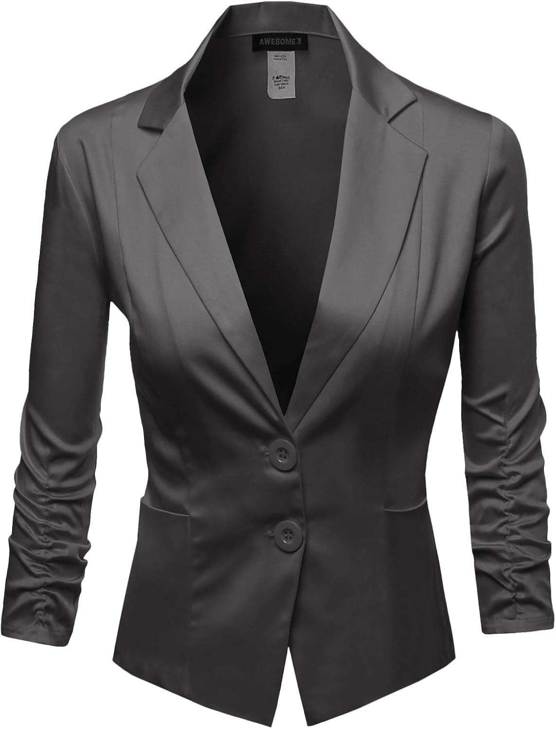Awesome21 Women's Basic Solid Color Sherring Sleeve Boyfriend Blazer Made in USA