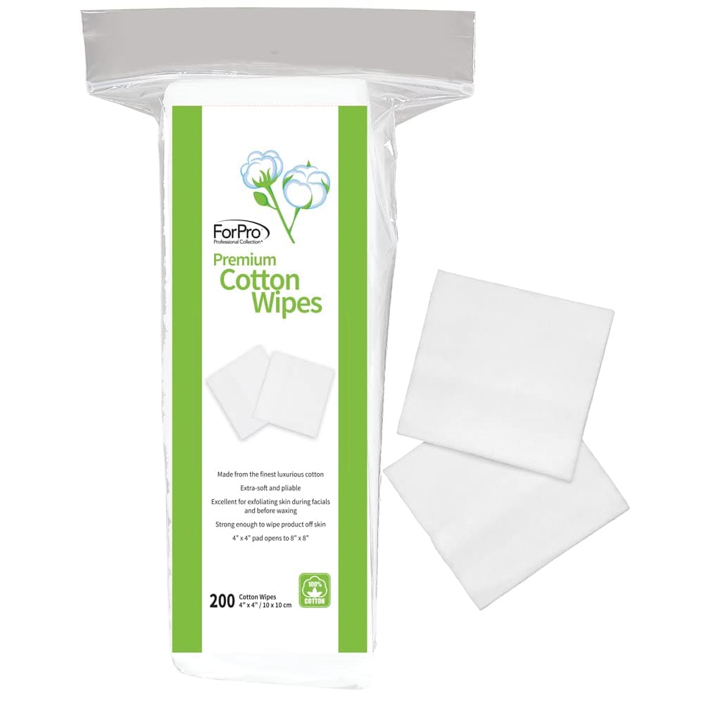 ForPro Professional Collection Premium Cotton Wipes, 100% Cotton, Extra-Soft, for Cosmetic, Nail, and Personal Care, 4” x 4”, 200-Count,White,110511