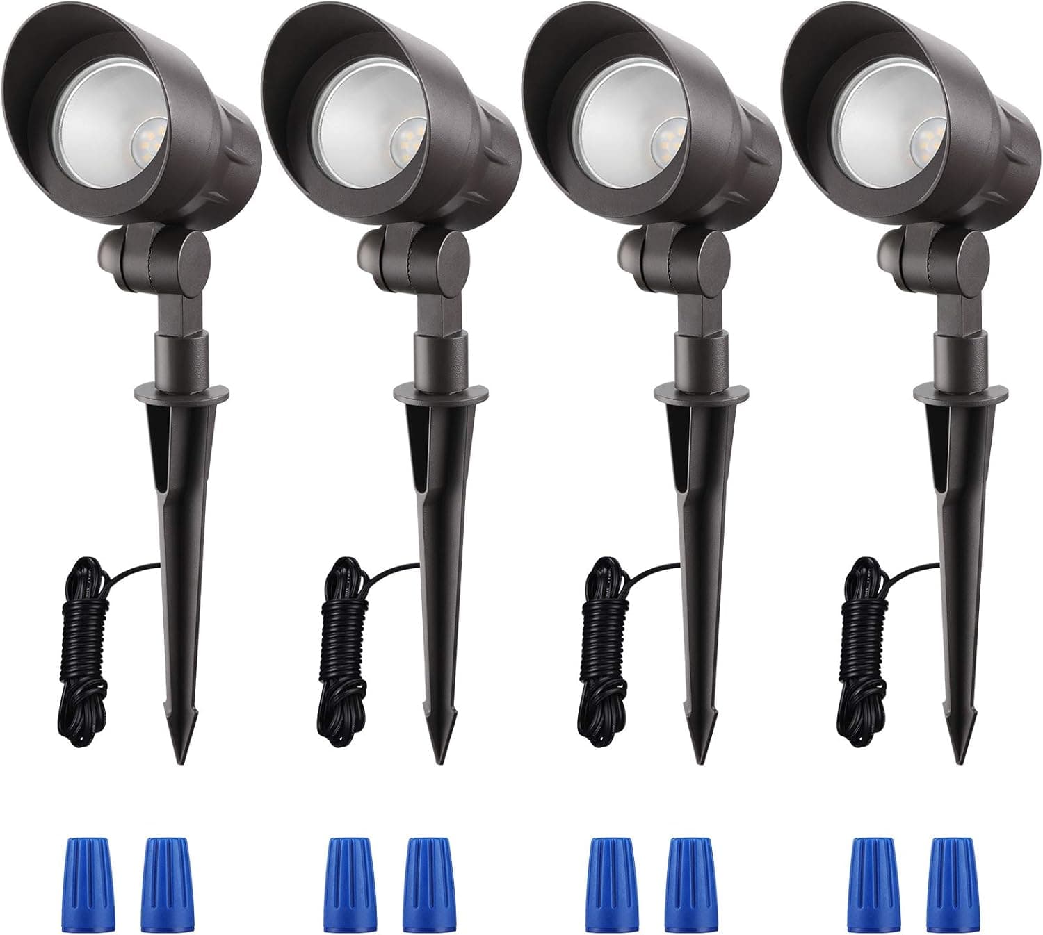 LEONLITE Low Voltage LED Spotlight Landscape Lights, 12V AC/DC Garden Lights Outdoor Pathway, ETL Listed Die-cast Aluminum, CRI90+ for Bush Yard Lighting, Bronze Finish, 3000K Warm White, Pack of 4