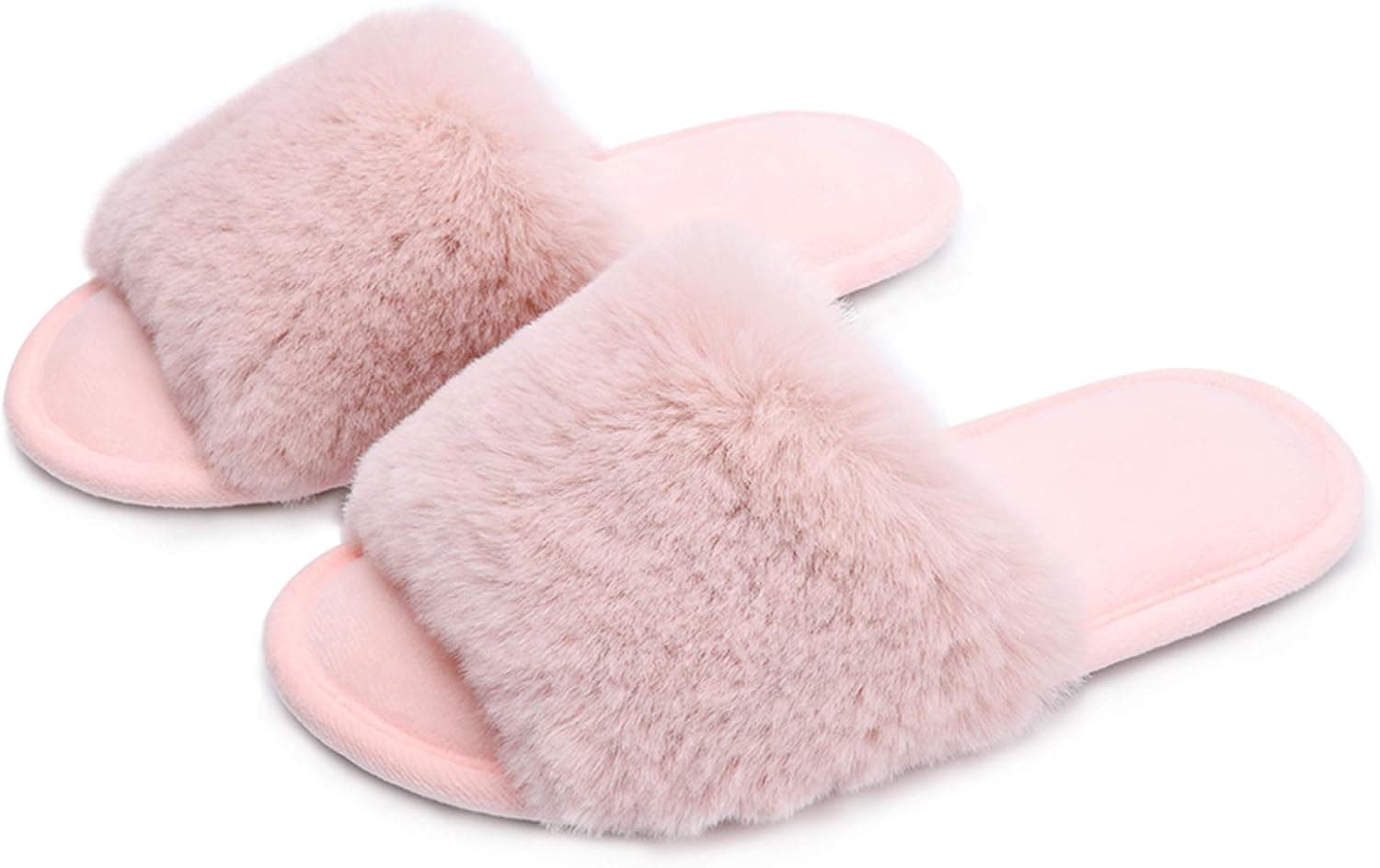 DL Womens Open Toe Slippers Memory Foam Women House Slippers, Slides Slippers for Women Bedroom Indoor Slip on Non-Slip Rubber Sole Pink 7-8