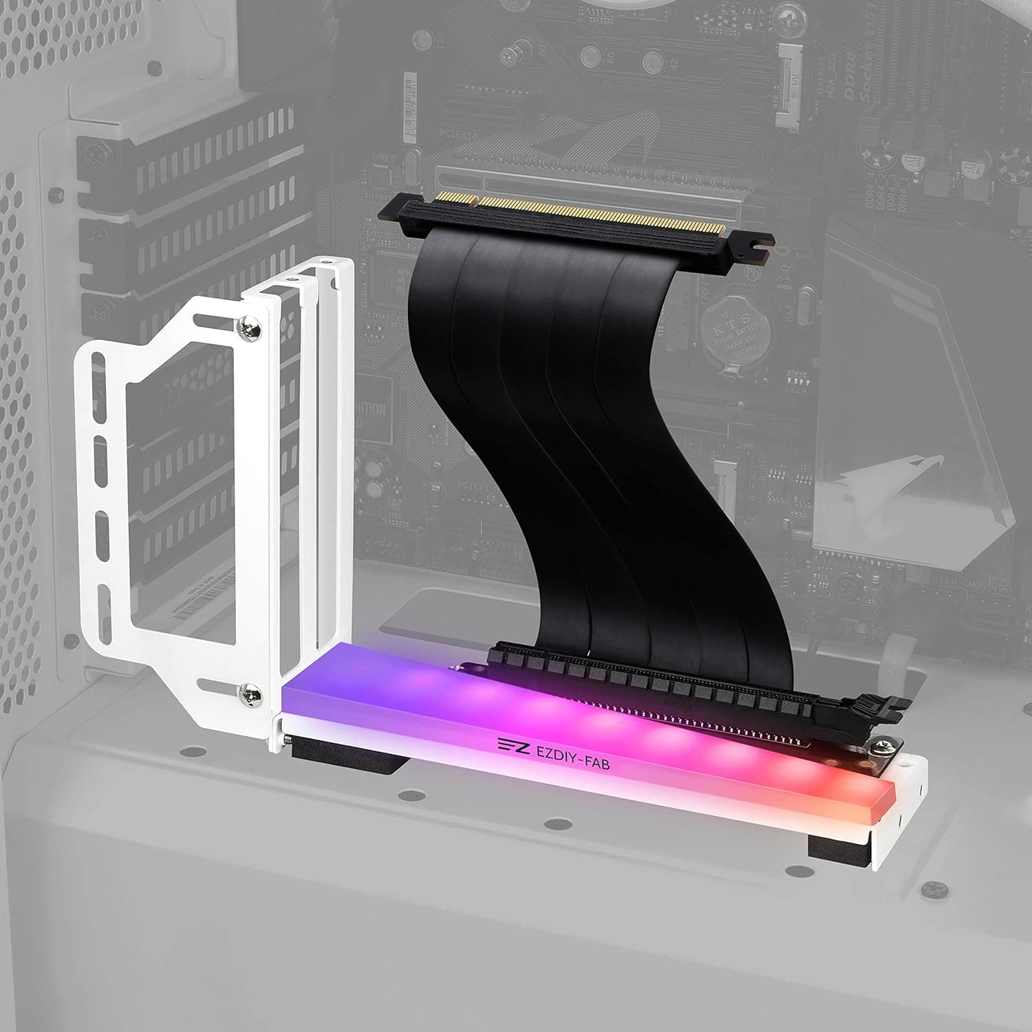 EZDIY-FAB Vertical Graphics Card Holder Bracket with ARGB 5V 3Pin LED,GPU Mount,Video Card VGA Support Kit with PCIE3.0 Riser Cable- White