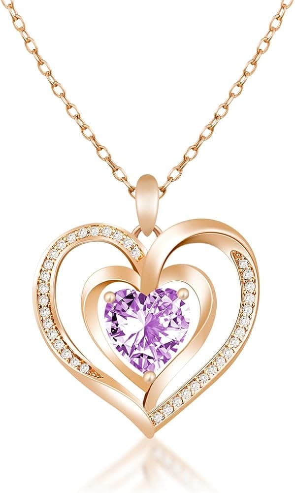 CLUCI Love Heart Pendant Necklaces for Women Gold Fashion Jewelry Birthday Christmas Gifts for Teen Girls Friend with White/Purple Heart Crystal