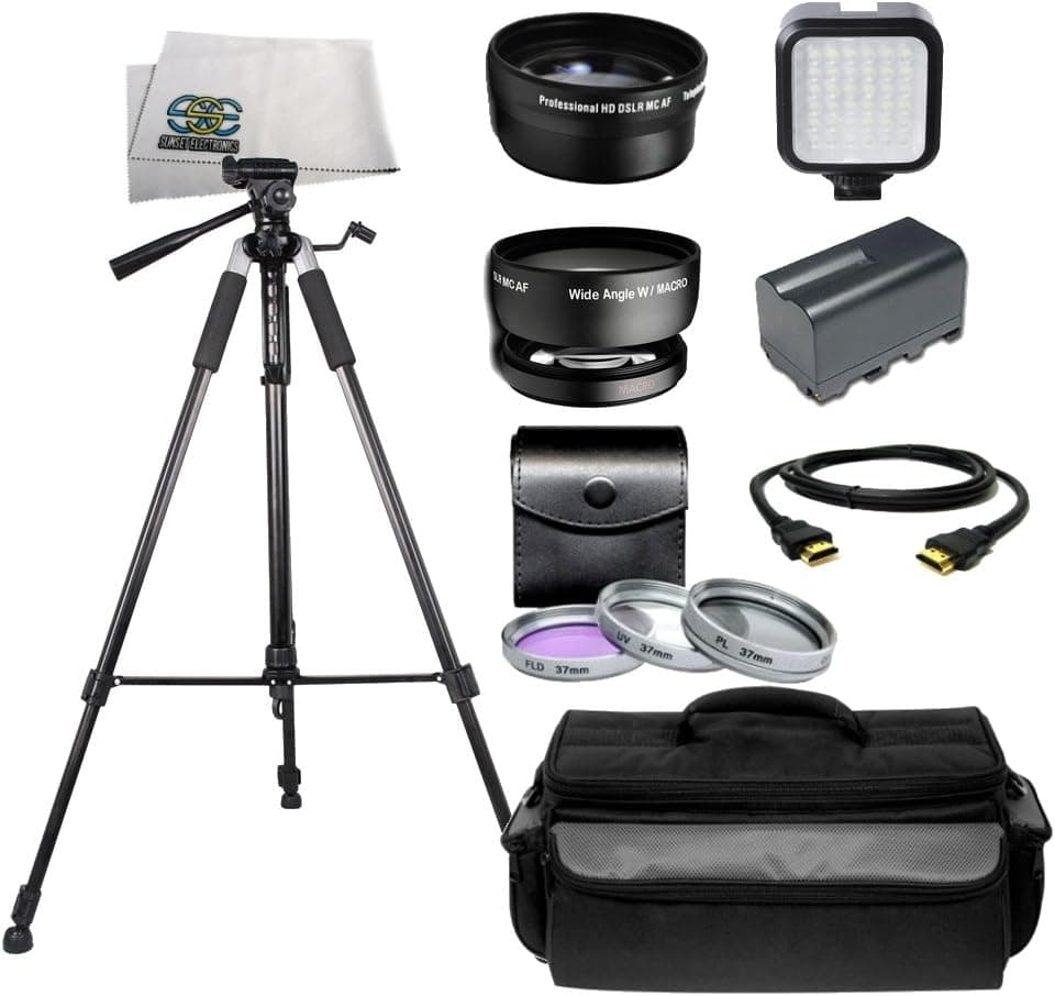 Professional Accessory Package for Sony HVR-HD1000U, HXR-MC1500E, HXR-MC2000U Shoulder Mount AVCHD Camcorder. Includes Professional 72" Heavy Duty Tripod + High Definition Wide Angle & Telephoto Lenses + Pro 3pcs Filter Kit + Extended Life Replacement Battery + More!