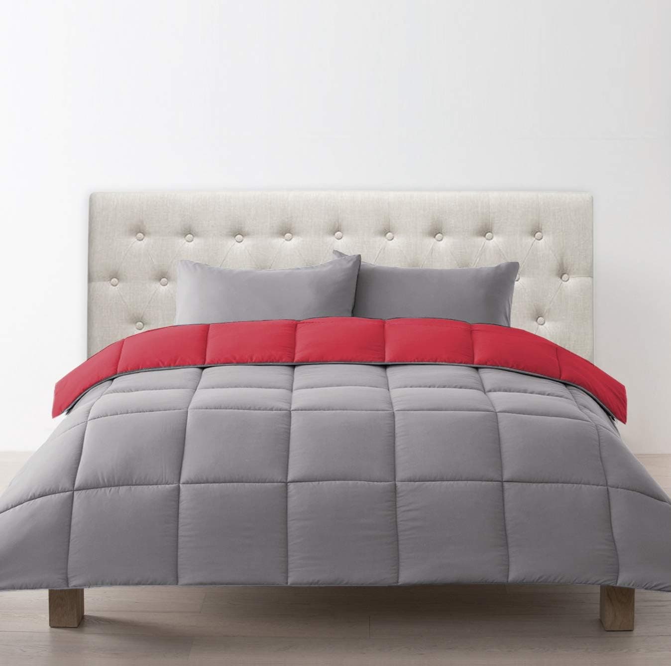 Bien Living Bedding Comforter Duvet -3 Piece Set Reversible Quilted Comforter Blanket Ultra Soft Lightweight - Box Stitched Down Alternative Comforter (Red / Graphite - King/Cal King)