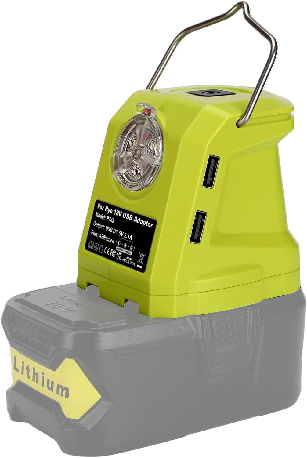 Portable LED Lantern Light for Ryobi 18v Battery, 450lm LED Work Light Powered by Ryobi Battery, Dual USB 2.1A Fast Charge and 3 Light Modes,Perfect Flashlight for Hurricane Emergency, Hiking, Camping
