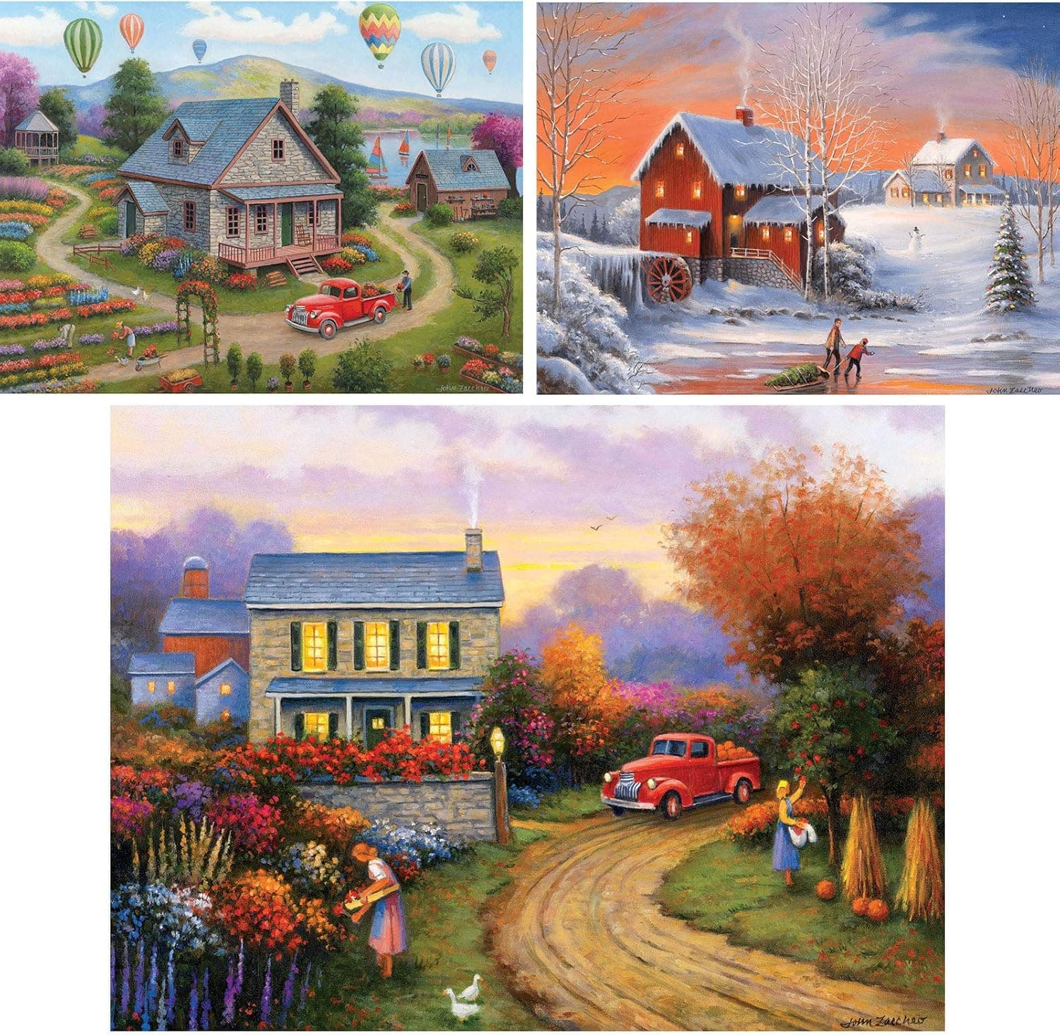 Spilsbury - Exclusive 3 Puzzle Set - Three 500 Piece Premium Jigsaw Puzzle for Adults by Artist John Zaccheo - Spilsbury Puzzle Company Premium Collection