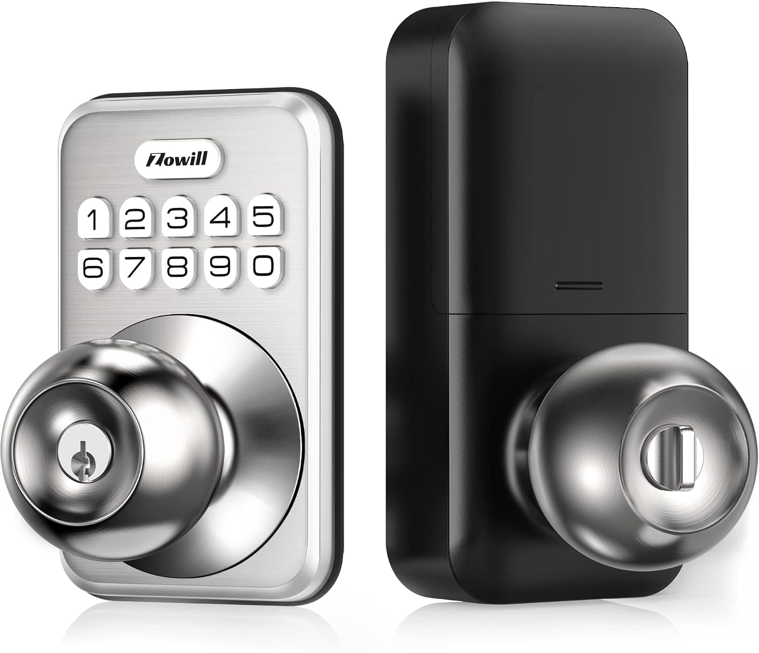 Zowill Keyless Entry Door Lock, Electronic Keypad Deadbolts with Knob Handle, Auto-Lock&Anti-Peeping Password, 20 Customizable User Codes and One-Time Code, Front Door Lock Set with Handle