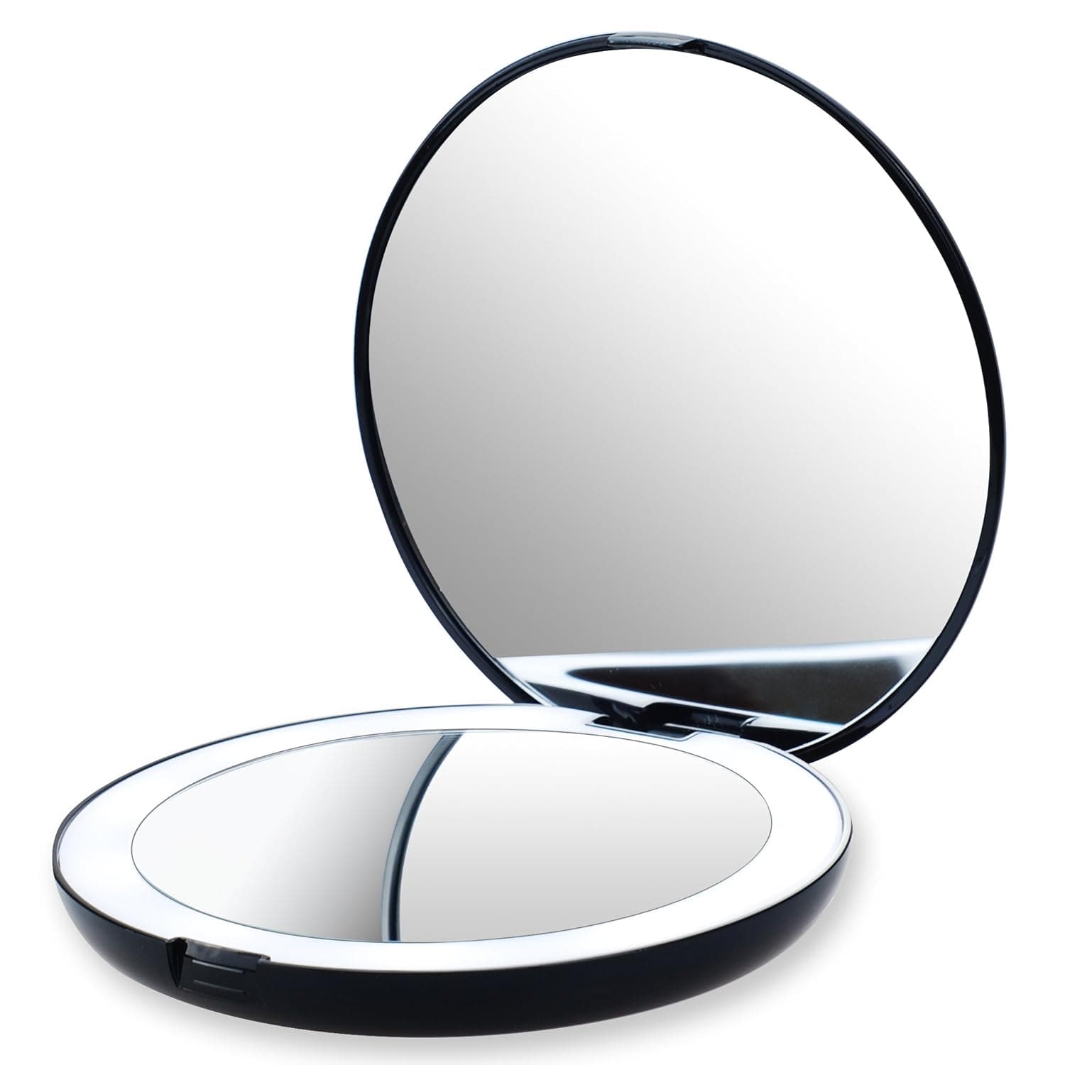 VrHere Lighted Travel Makeup Mirror, 1x/10x Magnification - Compact, Daylight LED, 5" Wide Illuminated Folding Mirror