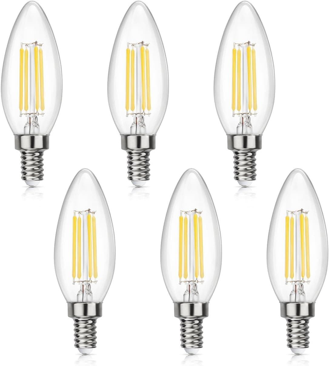 SHINE HAI Candelabra LED Filament Bulbs 40W Equivalent, 4000K Neutral White Chandelier B11 LED Bulb E12 Base Decorative Candle Light Bulb, Pack of 6