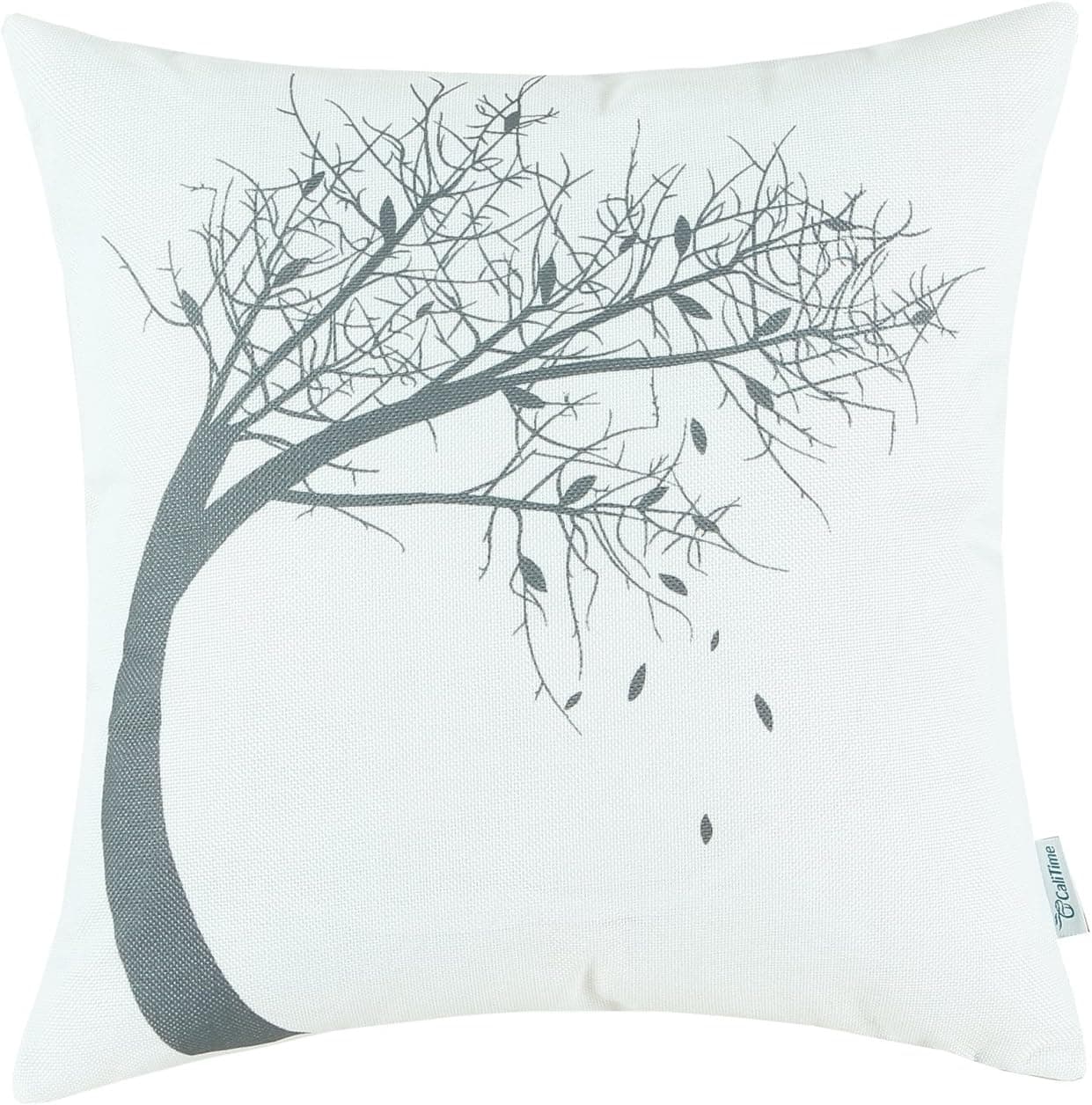 CaliTime Soft Canvas Throw Pillow Cover Case for Couch Sofa Home Decor, Natural Fall Tree Print, 18 X 18 Inches, Grey