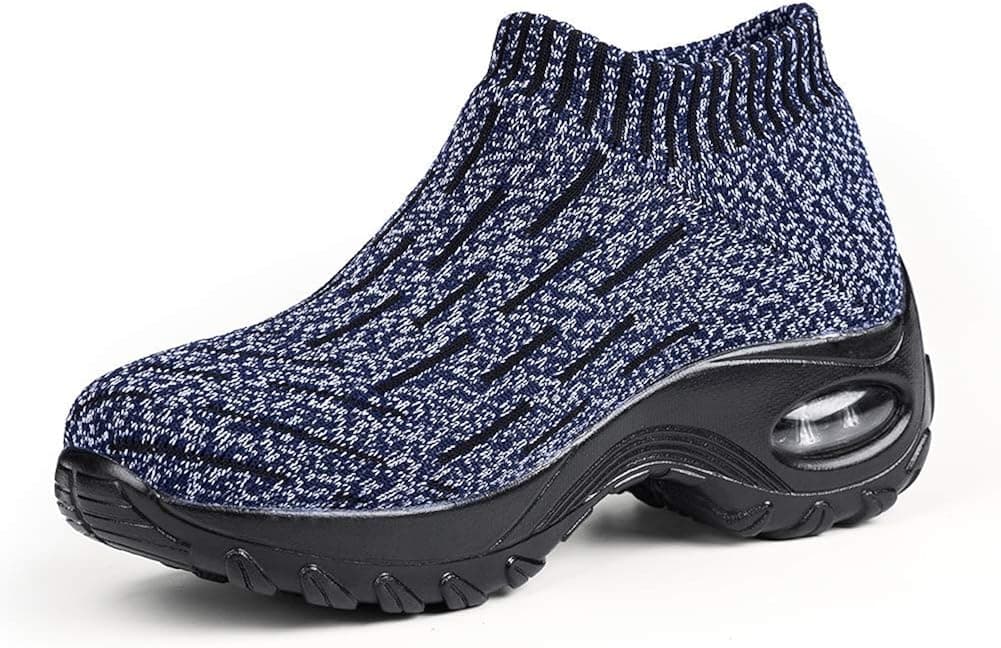 Women's Slip on Walking Shoes - Mesh Breathable Air Cushion Work Nursing Shoes Easy Casual Sneakers Stripe Navy