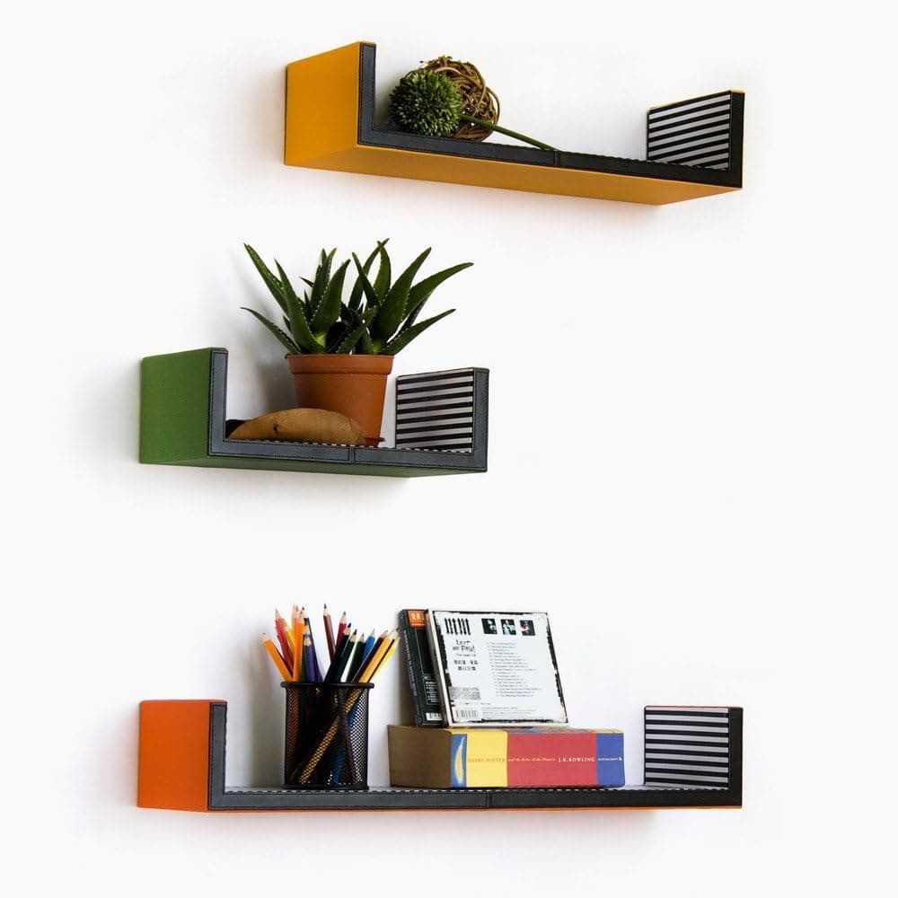 Trista - [Groovy Colours] U-Shaped Leather Wall Shelf / Bookshelf / Floating Shelf (Set of 3)