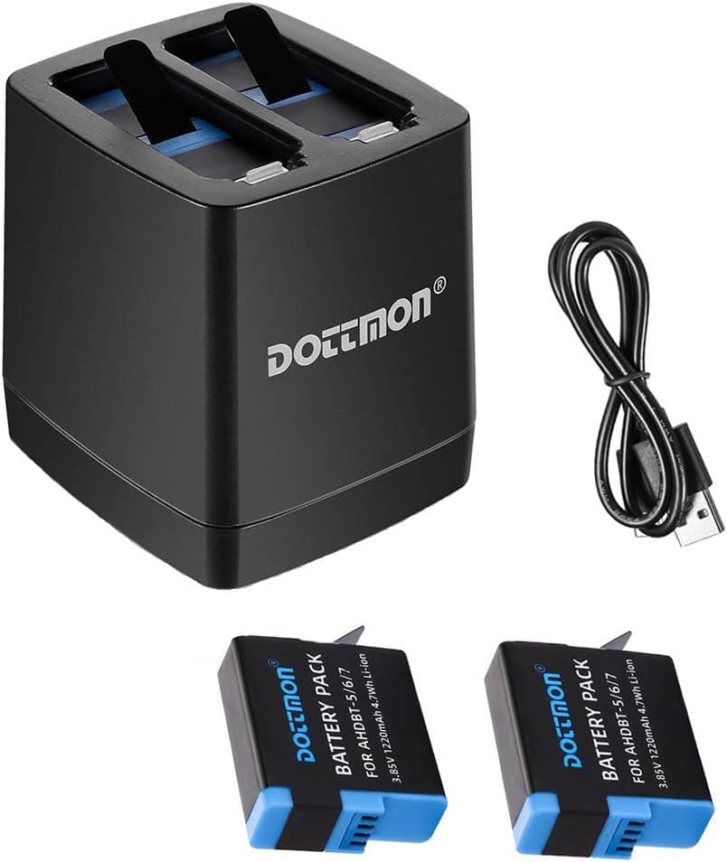 DOTTMON 2-Pack Gopro Battery for Hero 5/6/7 & Dual Battery Charger for Gopro Hero 5 Black, Hero 6 Black, Hero 7 Black(Not for Hero 8/9)