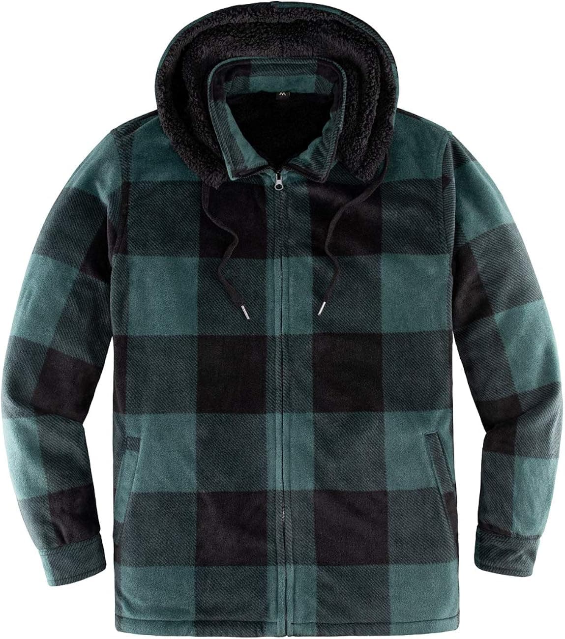 ZENTHACE Men's Sherpa Lined Fleece Flannel Plaid Shirt Jacket with Removable Hood
