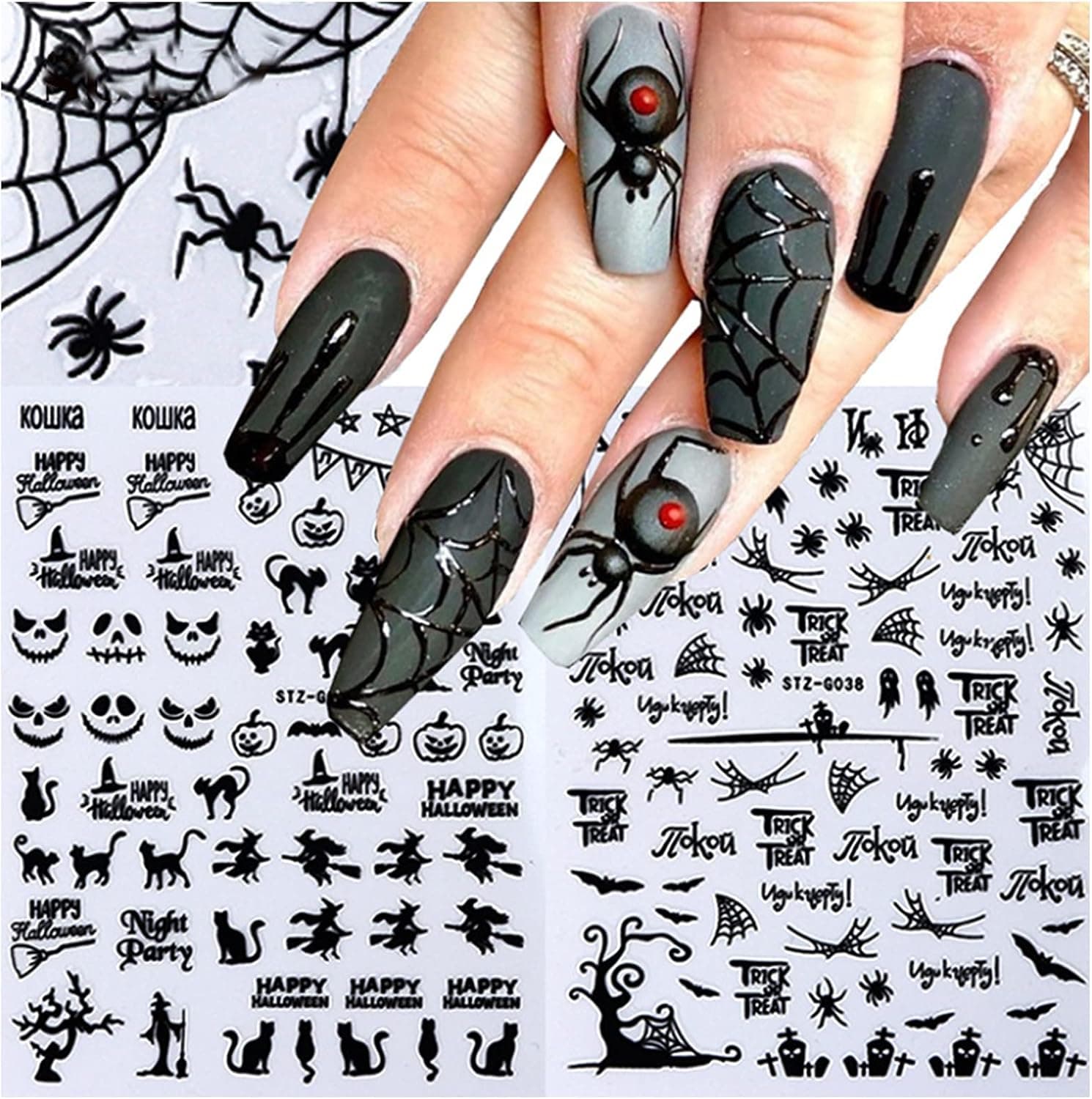 LXZColden Halloween Nail Art Stickers Pumpkin Bat Ghost Nightmare 3D Black Self-Adhesive DIY Nail Art Tips for Halloween Party