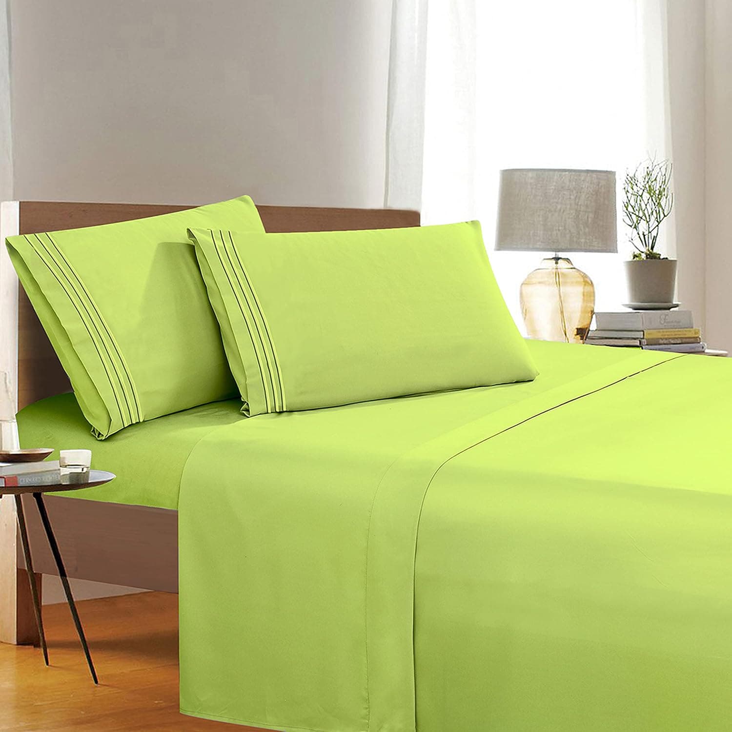 Elegant Comfort® 1500 Thread Count Egyptian Quality 4-Piece Bed Sheet Sets, Deep Pockets - Luxurious Wrinkle Free & Fade Resistant, California King, Neon-Green Lime
