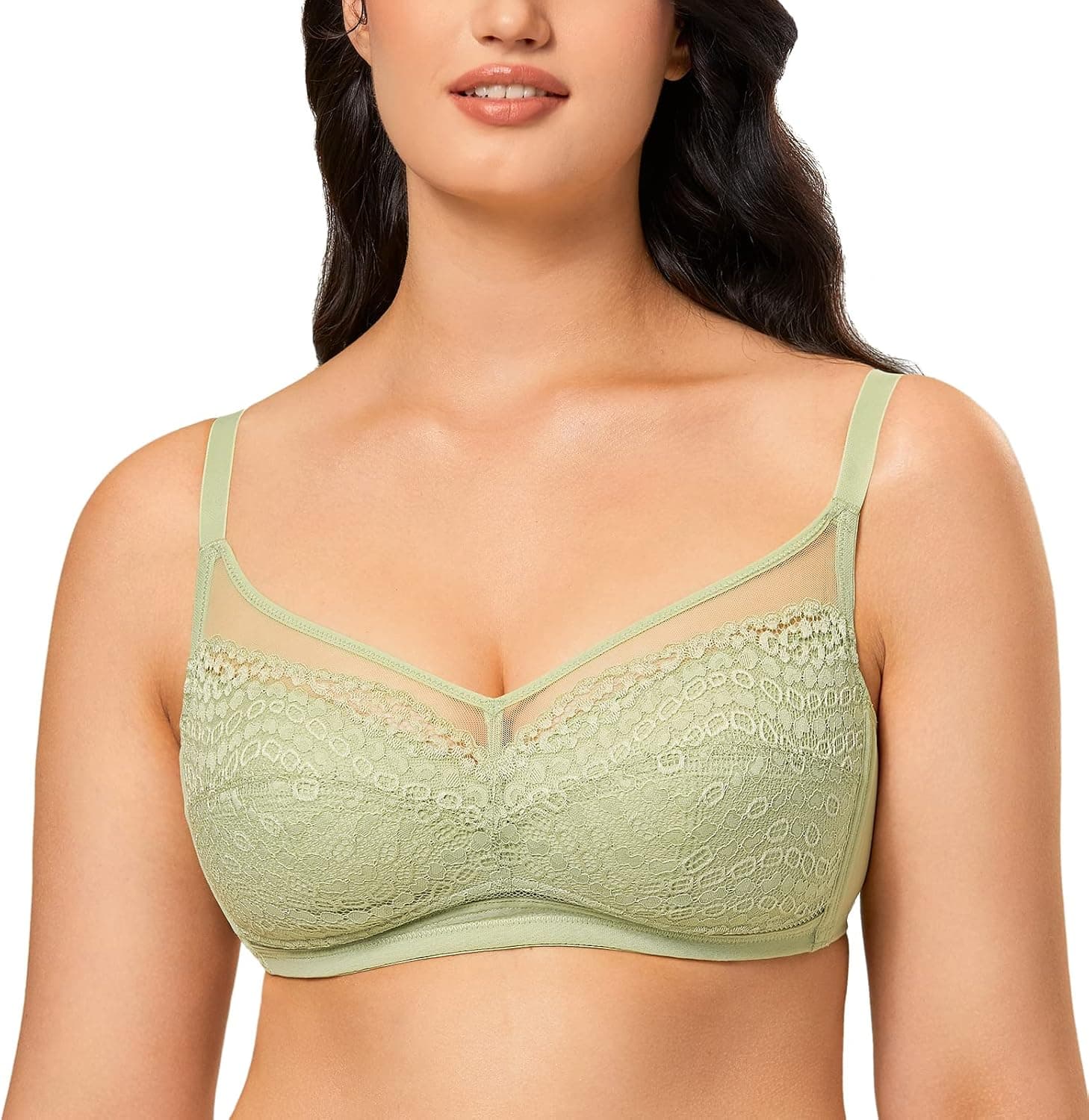 DOBREVA Women's Lace Full Coverage Bra Minimizer Lightly Lined Wire-Free Bras