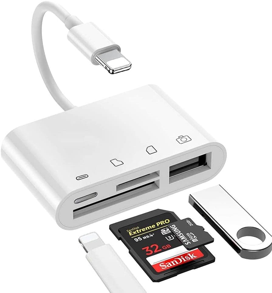 Real-EL SD Card Reader for iPhone 4 in 1 SD Card Adapter Micro SD Card Reader for iPad Trail Camera Viewer Portable Memory Card Reader Plug and Play